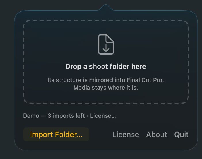 The FCP Relay panel during the demo, showing imports remaining